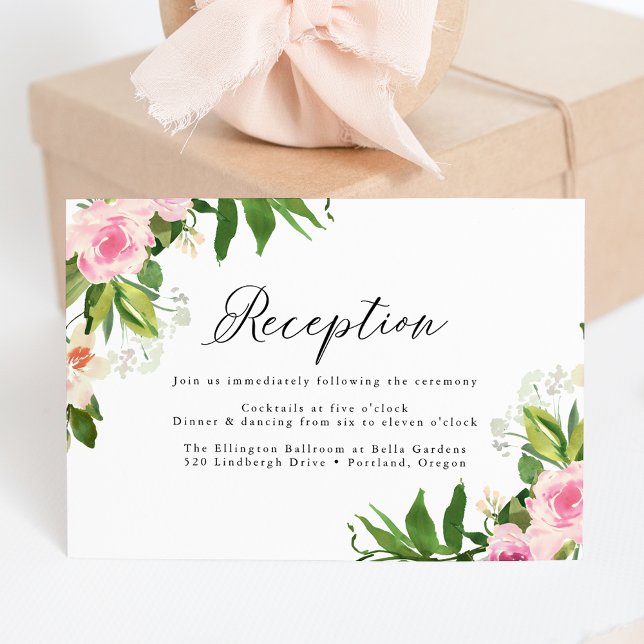 Tarjeta De Recepción Acogida suave de boda floral rosa (Subido por el creador)