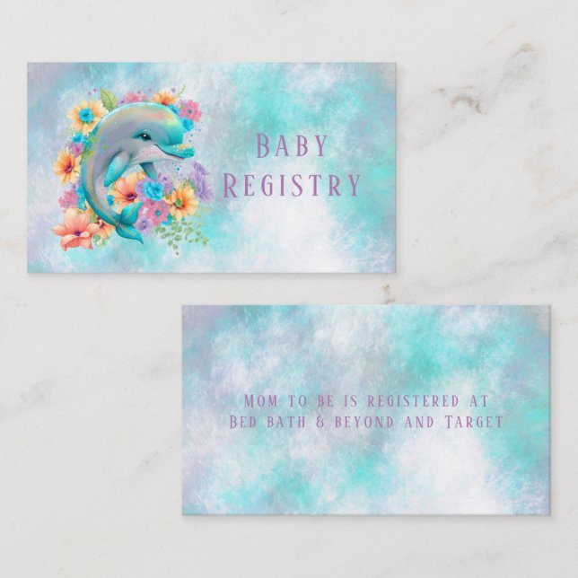 Tarjeta De Recepción Acuarela Adorable Dolphin & Floral Baby Registry (Anverso / Reverso)
