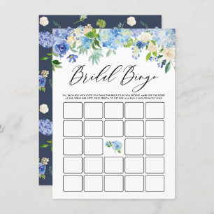 Tarjeta De Recepción Acuarela Azul Hidrangea Bridal Ducha Bingo