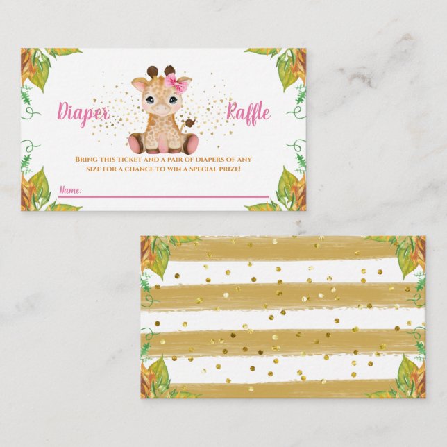 Tarjeta De Recepción Acuarela Baby Giraffe Diaper Raffle Tickets Encl (Anverso / Reverso)