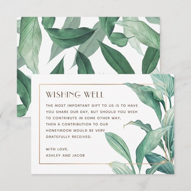Tarjeta De Recepción Acuarela boda de vegetación tropical que desea lo  (Anverso / Reverso)