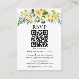 Tarjeta De Recepción Acuarela Boda floral blanco amarillo QR RSVP