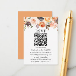 Tarjeta De Recepción Acuarela Boda floral otoño Peach QR RSVP