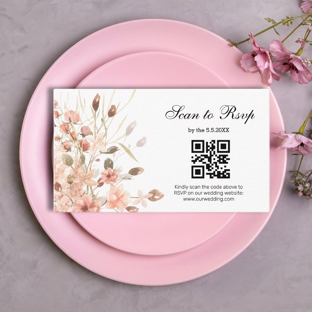Tarjeta De Recepción acuarela boho rosa floral rsvp qr boda de código (Subido por el creador)