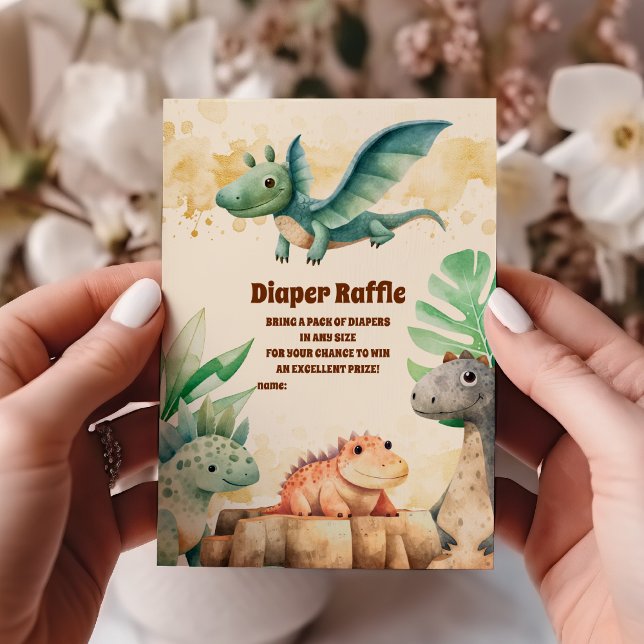 Tarjeta De Recepción Acuarela Cute Dinosaurio Diapper Raffle (Subido por el creador)