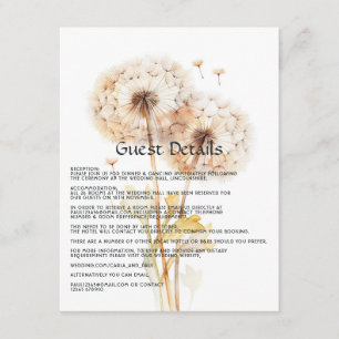 Tarjeta De Recepción Acuarela Dandelion Boda detalles de los invitados