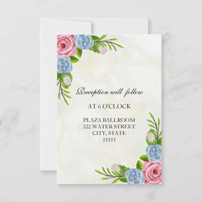 Tarjeta de recepción acuarela de boda floral (Anverso)