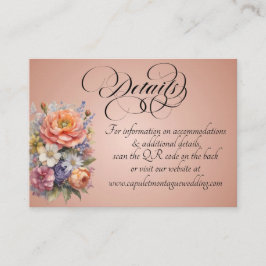 Tarjeta De Recepción Acuarela de flores silvestres, código QR - Rosa do