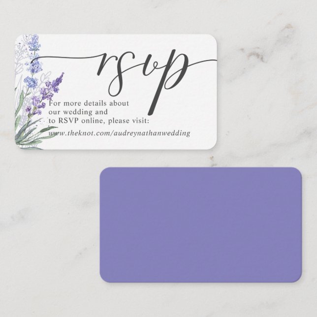 Tarjeta De Recepción Acuarela de lavanda romántica RSVP en línea (Anverso / Reverso)