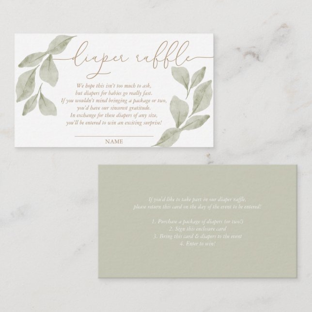 Tarjeta De Recepción Acuarela de presupuesto Eucalyptus Diaper Raffle (Anverso / Reverso)