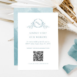 Tarjeta De Recepción Acuarela de vidrio marino Monograma Código QR /RSV