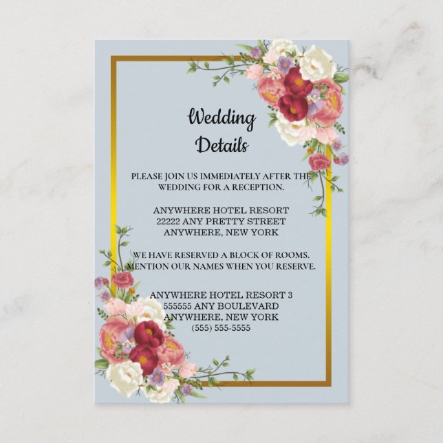 Tarjeta De Recepción Acuarela Duste Gray Gold Peach Floral Boda (Anverso)