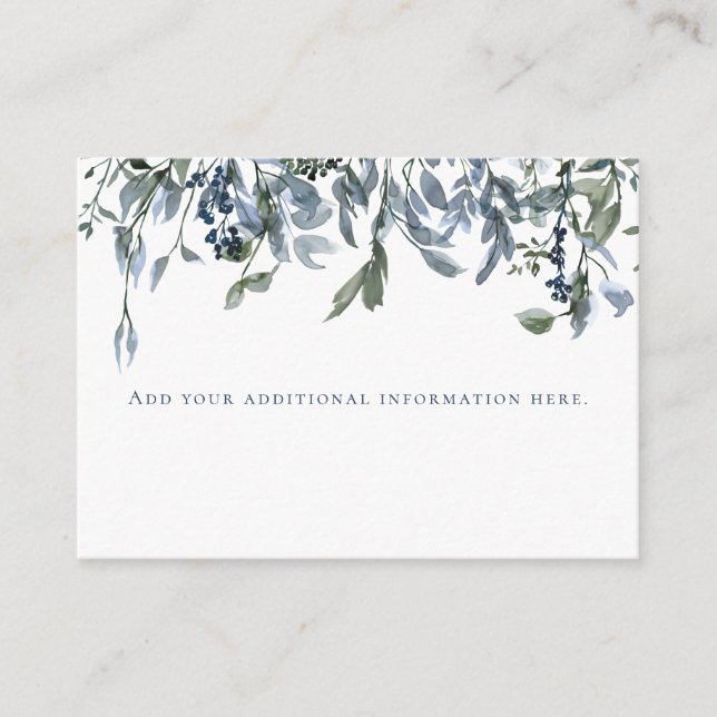 Tarjeta De Recepción Acuarela Dusty Blue Floral Bridal Shower (Anverso)