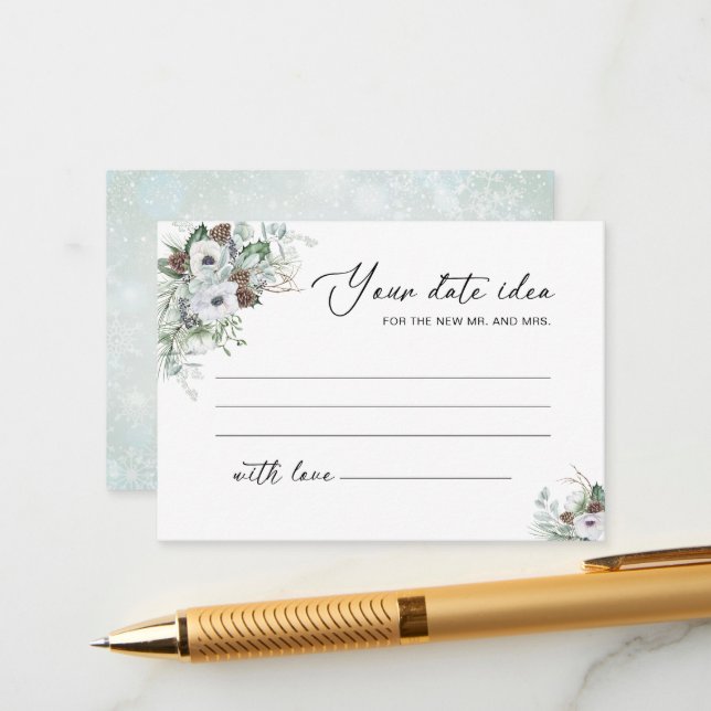 Tarjeta De Recepción Acuarela Elegante invierno Anemones flor novia (Anverso/Reverso In Situ)