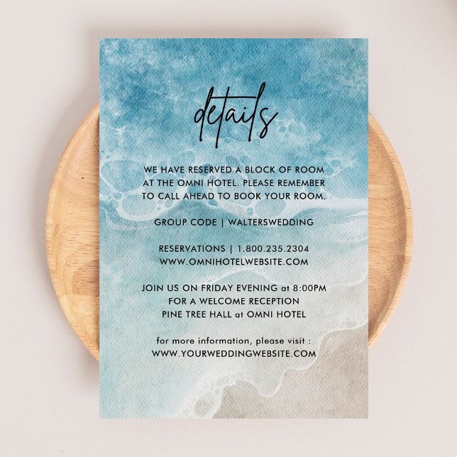 Tarjeta De Recepción Acuarela En Los Detalles De La Boda De Playa (Subido por el creador)