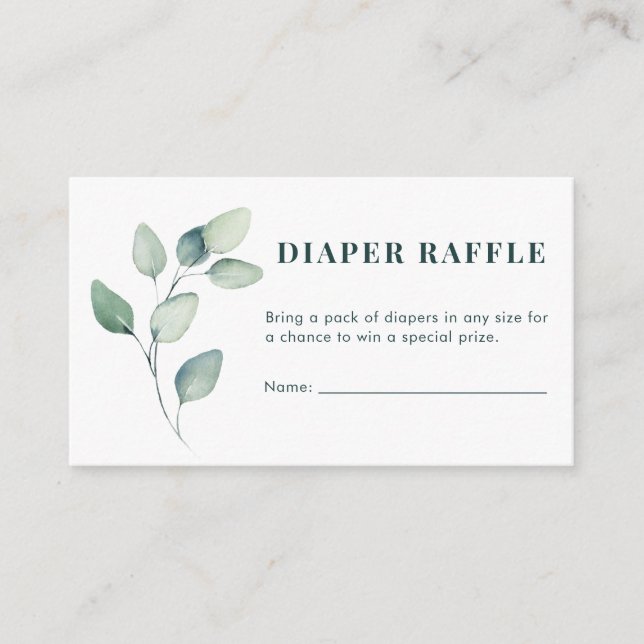 Tarjeta De Recepción Acuarela Eucalyptus Baby Shower Diaper Raffle (Anverso)