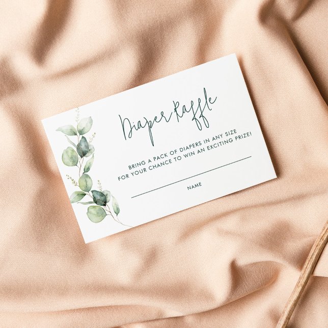 Tarjeta De Recepción Acuarela Eucalyptus Baby Shower Diaper Raffle (Eucalyptus Foliage Baby Shower Diaper Raffle Enclosure Card)