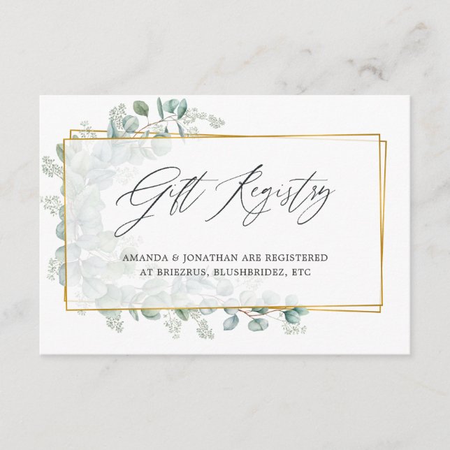 Tarjeta De Recepción Acuarela Eucalyptus Bridal Shower Registro de Rega (Anverso)