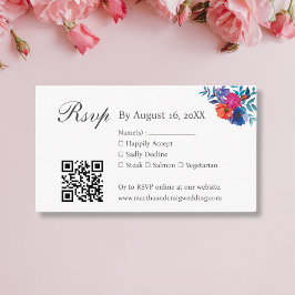 Tarjeta De Recepción Acuarela Fiesta Mexicana Boda RSVP Código QR
