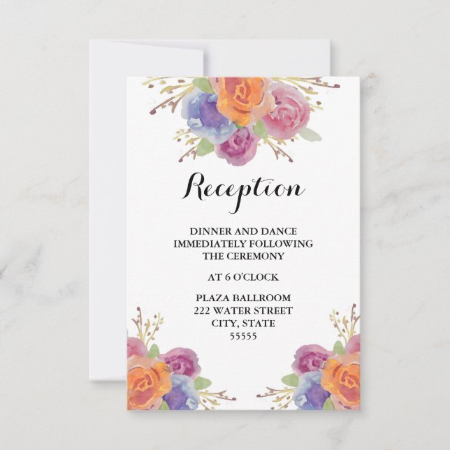 Tarjeta de recepción acuarela floral brillante (Anverso)