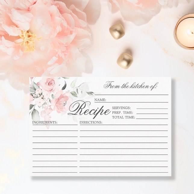 Tarjeta De Recepción Acuarela Floral Ducha de novia Gabinete RECIPE (Watercolor Floral Bridal Shower RECIPE Enclosure)