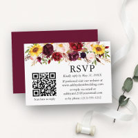 Acuarela Floral mixta Borgoña QR Wedding RSVP