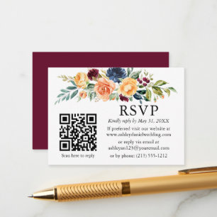Tarjeta De Recepción Acuarela Floral mixta QR Wedding RSVP