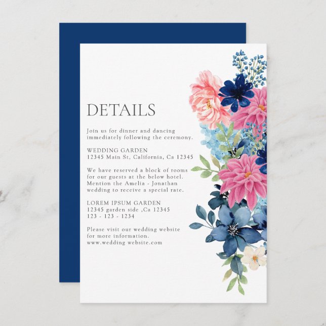 Tarjeta De Recepción Acuarela floral primavera botánica Detalles de la  (Anverso / Reverso)