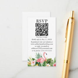 Tarjeta De Recepción Acuarela Floral tropical QR Flamingo rosa RSVP