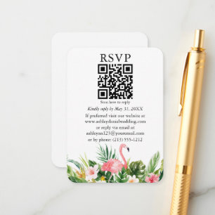 Tarjeta De Recepción Acuarela Floral tropical QR RSVP Flamingo rosa