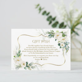 Tarjeta De Recepción Acuarela Flores Blancas Boda Oro Deseos