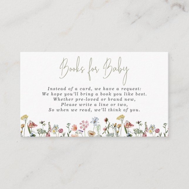 Tarjeta De Recepción Acuarela Flores salvajes Libros para Bebé (Anverso)