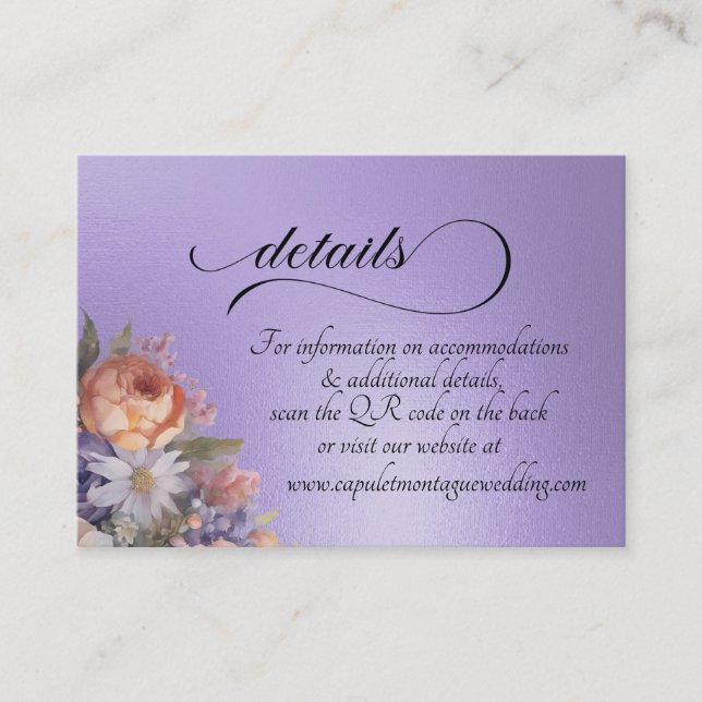 Tarjeta De Recepción Acuarela Flores Silvestres, Código QR - Lila Azul (Anverso)