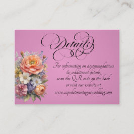 Tarjeta De Recepción Acuarela Flores Silvestres, Código QR - Rosa