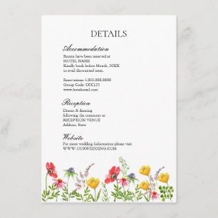 Tarjeta De Recepción Acuarela Flores silvestres detalles del Boda