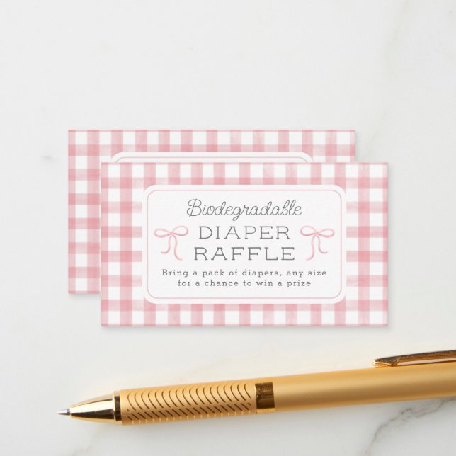 Tarjeta De Recepción Acuarela Gingham Ligero Diaper Rosa Raffle Pequeño (Anverso/Reverso In Situ)