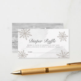 Tarjeta De Recepción Acuarela gris copos de nieve Diaper Raffle Ticket
