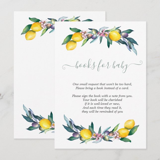 Tarjeta De Recepción Acuarela Limones Aceitunas (Anverso / Reverso)