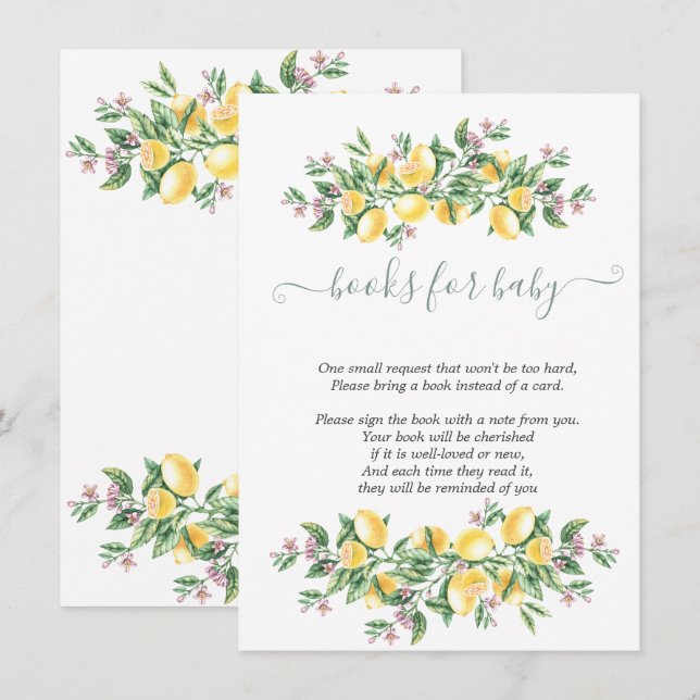 Tarjeta De Recepción Acuarela Limones Flores Botánicas (Anverso / Reverso)