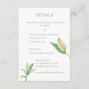 Tarjeta De Recepción Acuarela lirio de la paz blanco - boda minimalista