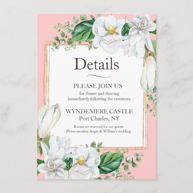 Tarjeta De Recepción Acuarela Magnolia Rubor (Anverso)