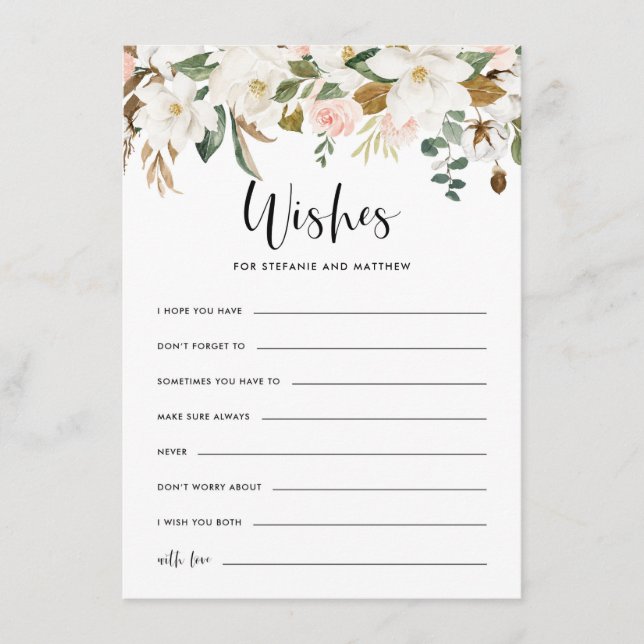 Tarjeta De Recepción Acuarela Magnolias Rústica Boda Bien Deseos (Anverso)