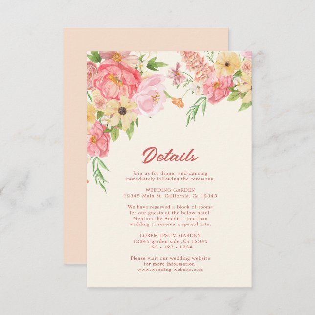 Tarjeta De Recepción Acuarela mantequilla floral detalles de Boda amari (Anverso / Reverso)