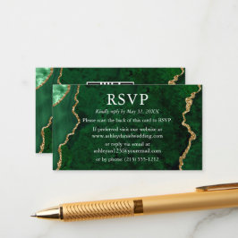 Tarjeta De Recepción Acuarela Mármol Verde Boda RSVP QR Atrás
