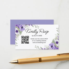 Tarjeta De Recepción acuarela morado floral rsvp boda qr código qr