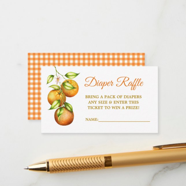 Tarjeta De Recepción Acuarela Naranja Bebé Ducha Diaper Raffle Placa (Anverso/Reverso In Situ)