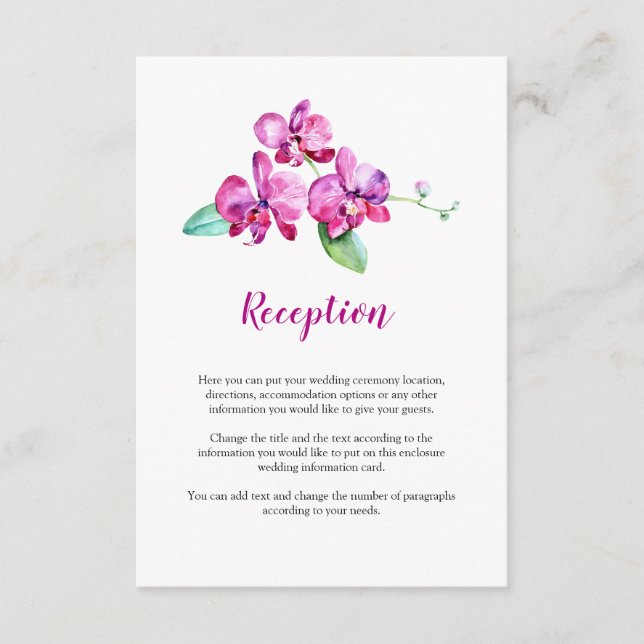 Tarjeta De Recepción Acuarela Orquídea Púrpura Boda Floral (Anverso)