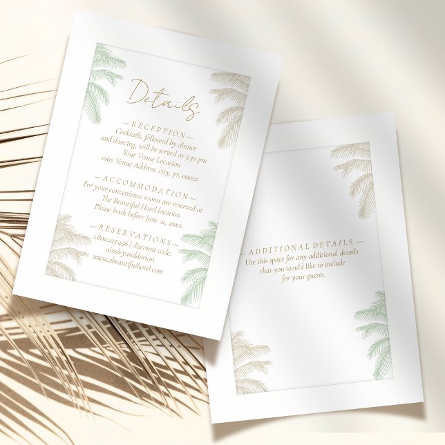 Tarjeta De Recepción Acuarela Palm Tropical Boho Boda Detalles (Subido por el creador)