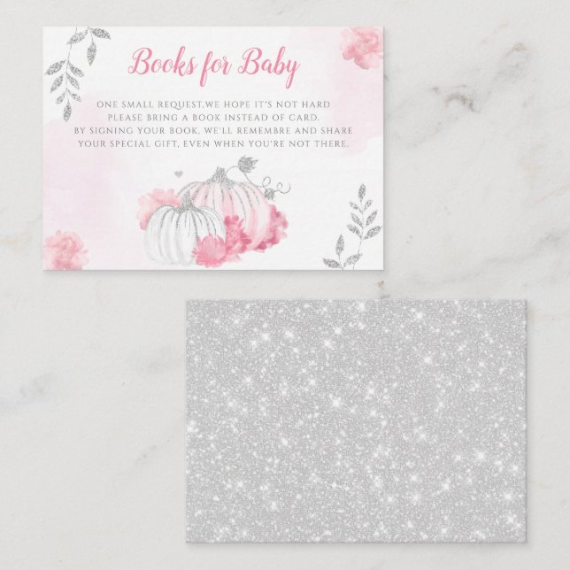 Tarjeta De Recepción Acuarela Pequeña Calabaza Rosa Libros de Oro para  (Anverso / Reverso)