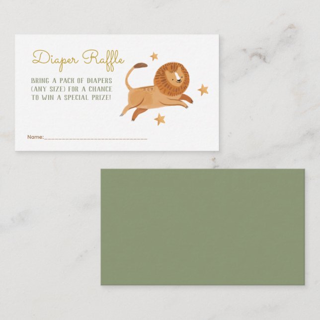 Tarjeta De Recepción Acuarela Pequeño león Diaper Raffle Gabinete (Anverso / Reverso)